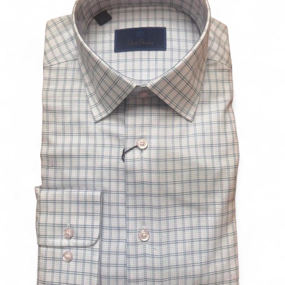 NWT David Donahue cotton/cashmere button up pinkish blue 15.5 34/35